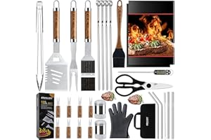 Grilljoy 31PC Heavy Duty BBQ Grilling Accessories Grill Tools Set - Stainless Steel Grilling Kit with Storage Bag for Camping