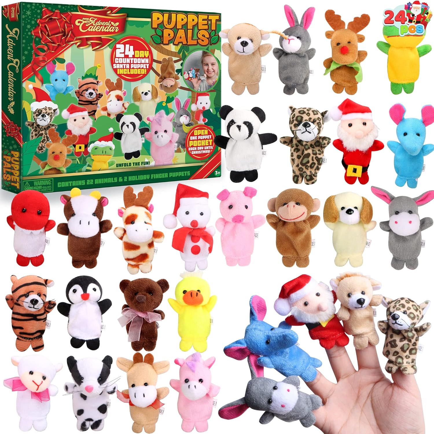 Advent Calendars - JOYIN Christmas Advent Calendar 2023 with Finger Puppets, 24 Days Christmas Countdown Advent Calendar with Plush Animal Finger Puppets for Girls and Kids Party Favors, Classroom Prizes, Xmas Gift
