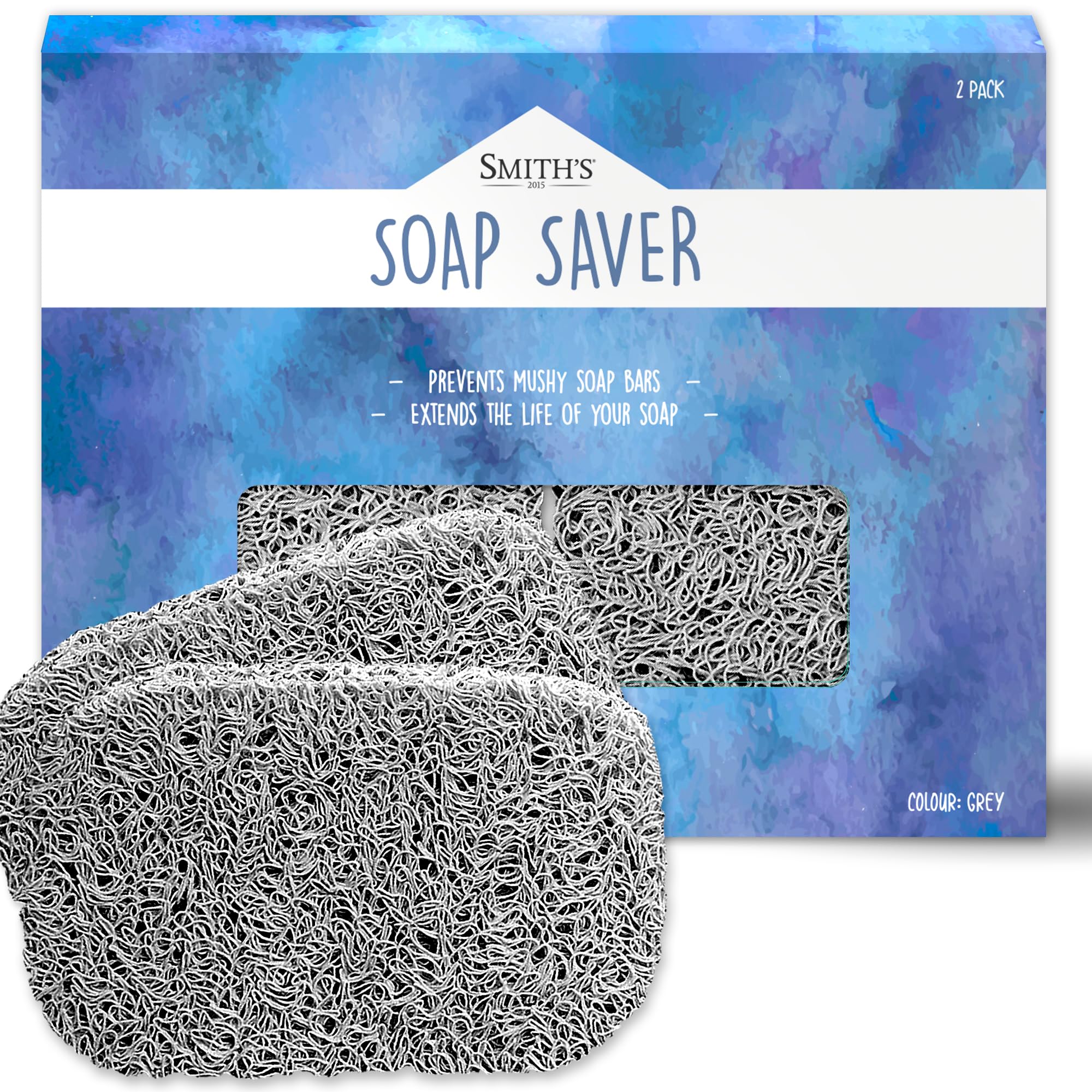 Soap Saver by Smith’s® | Extend Your Soap’s Life | 14 cm (L) x 8 cm (W) x 1.2 cm (H) | Grey / 2 Pack | 50% Thicker | Enhanced Design | Tested And Free of Harsh Chemicals | Trim To Any Size