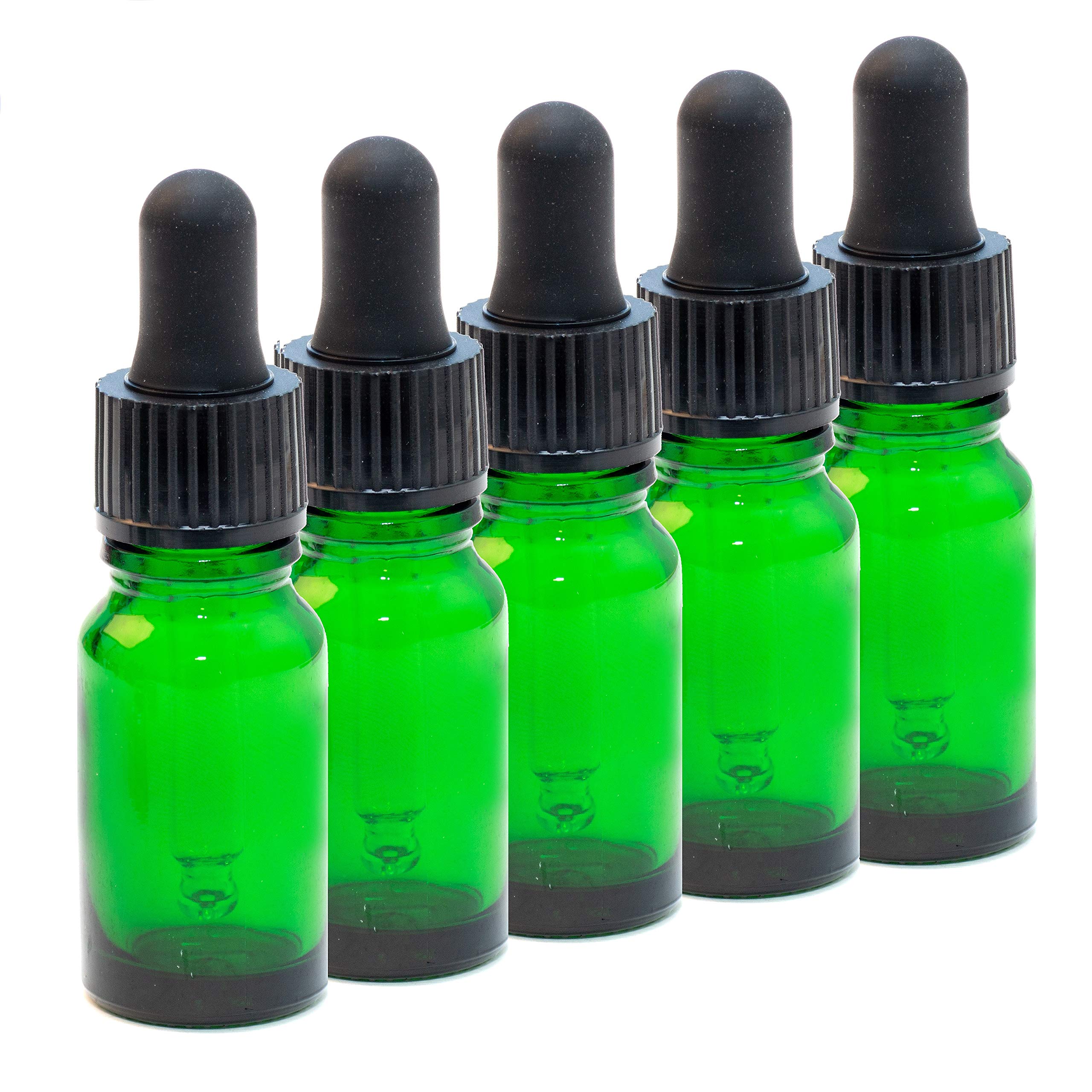 Aura 10ml Green Glass Bottles with Glass Pipettes - Pack of 5