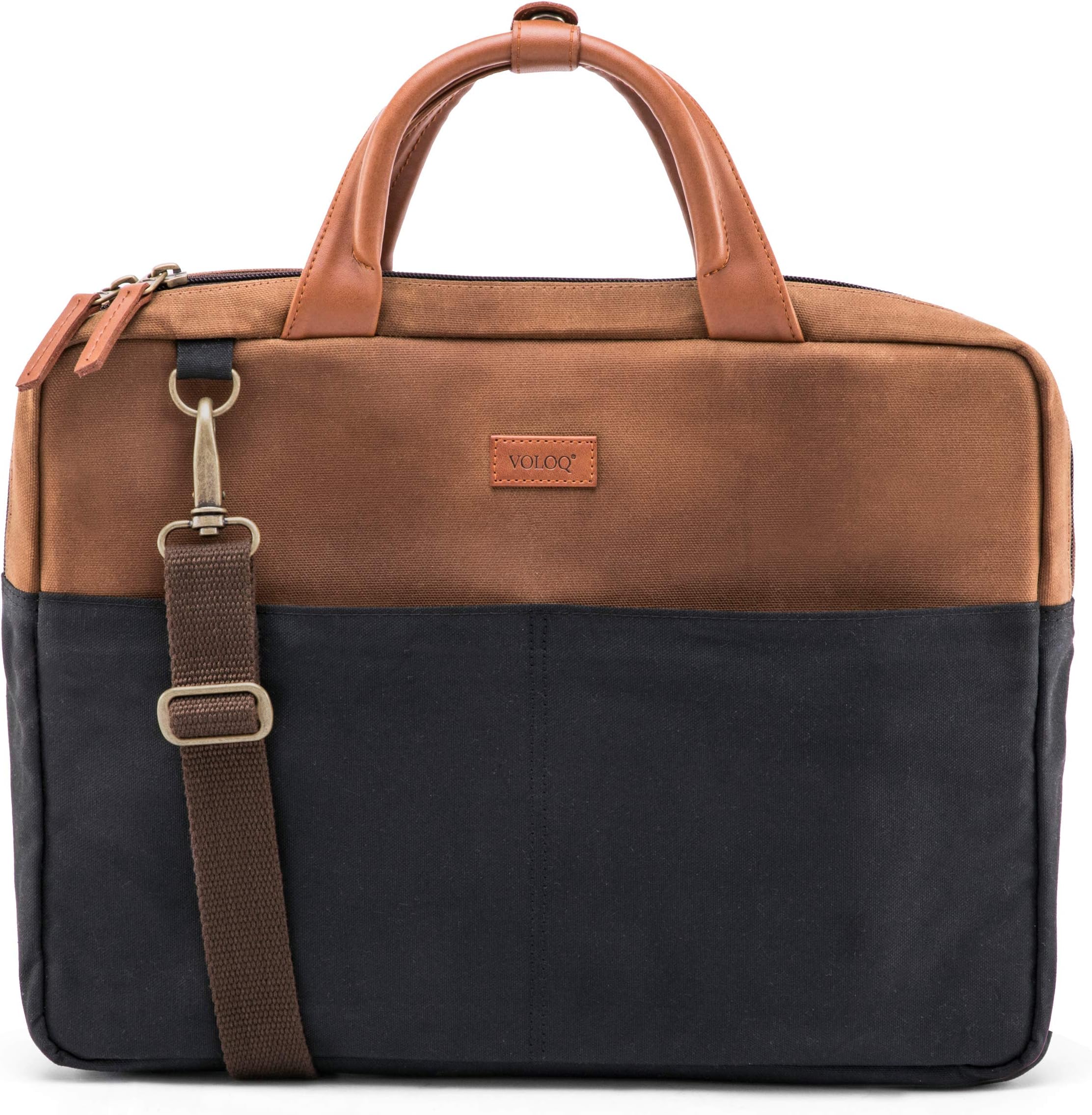 VOLOQ Dunag Pro Dual Padded Laptop Sleeve for Men & Women, with Handle fits Upto 15.6-inch Notebooks MacBook Air-Pro, Water-Repellent Canvas & Vegan Leather, 5 Multi Utility Pockets
