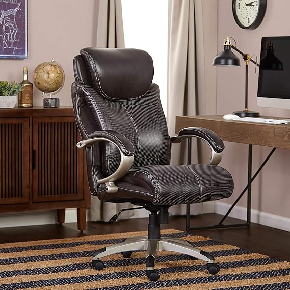 Amazon Com Serta Big And Tall Executive Office Chair With Air Technology And Ergonomically Layered Body Pillows Supports Up To 350 Pounds Bonded Leather Roasted Chestnut Furniture Decor