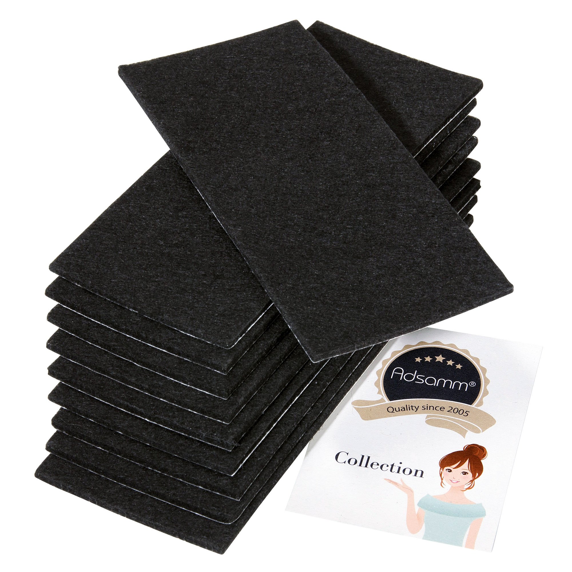 Adsamm® / 10 x self-adhesive Felt Sheets/Black / 3.15x7.09'' (80x180 mm) / rectangular / 0.138'' / 3.5 mm thick stick-on furniture felt glides/Furniture & Chair Glides