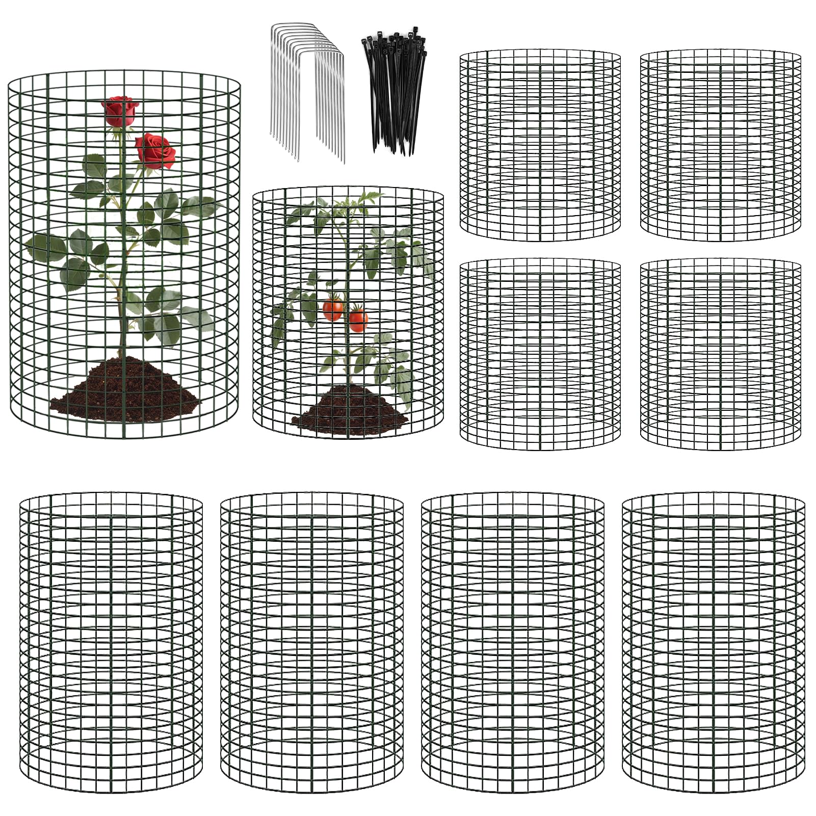 Photo 1 of 10 Pack Round Plant Protector from Animals, 12'' x 24'' and 12'' x12'' Metal Plant Cages to Keep Animals Out, Garden Protection Bunny Barricades, Wire Plant Protectors for Rabbits Chicken Duck