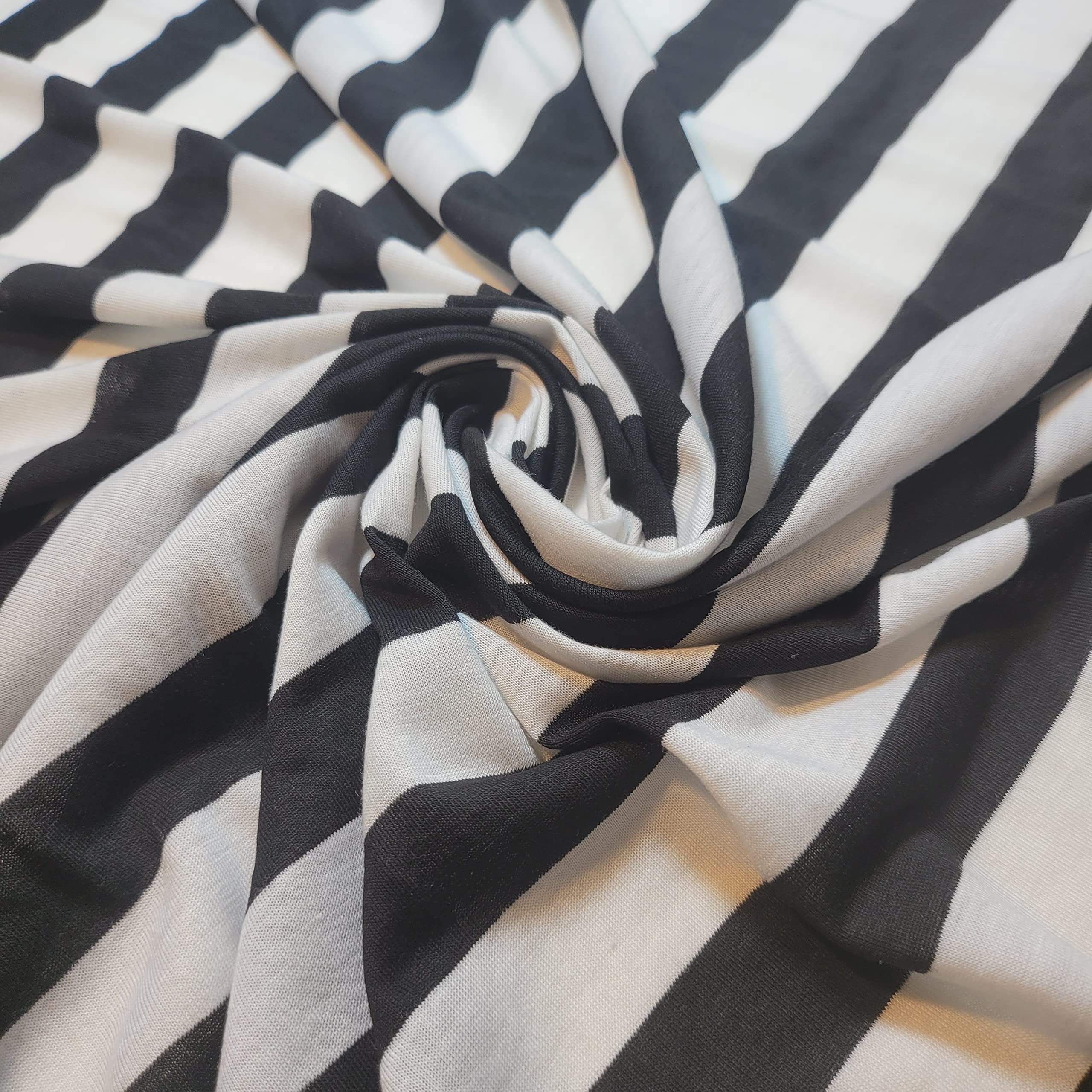Soft Printed Cotton Jersey Stretch Knit Fabric – Ideal for T-Shirts, Babywear, Dressmaking & Crafts | 58" (150cm) Wide | Sold Per Meter (Pre-Cut) (Black White Large Stripe #2) — image 1