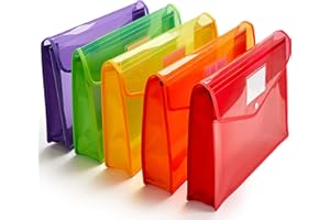 JIZISO Plastic File Folder Poly Envelope Expanding File Wallet Document Folder with Snap Button Closure, Legal Size, 5 Pack Large Waterproof Accordion File Pouch (Assorted Colors)