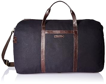 Hidesign Leather-Canvas 55 cms Navy Blue and Brown Travel Duffle (BORJIGIN 03)