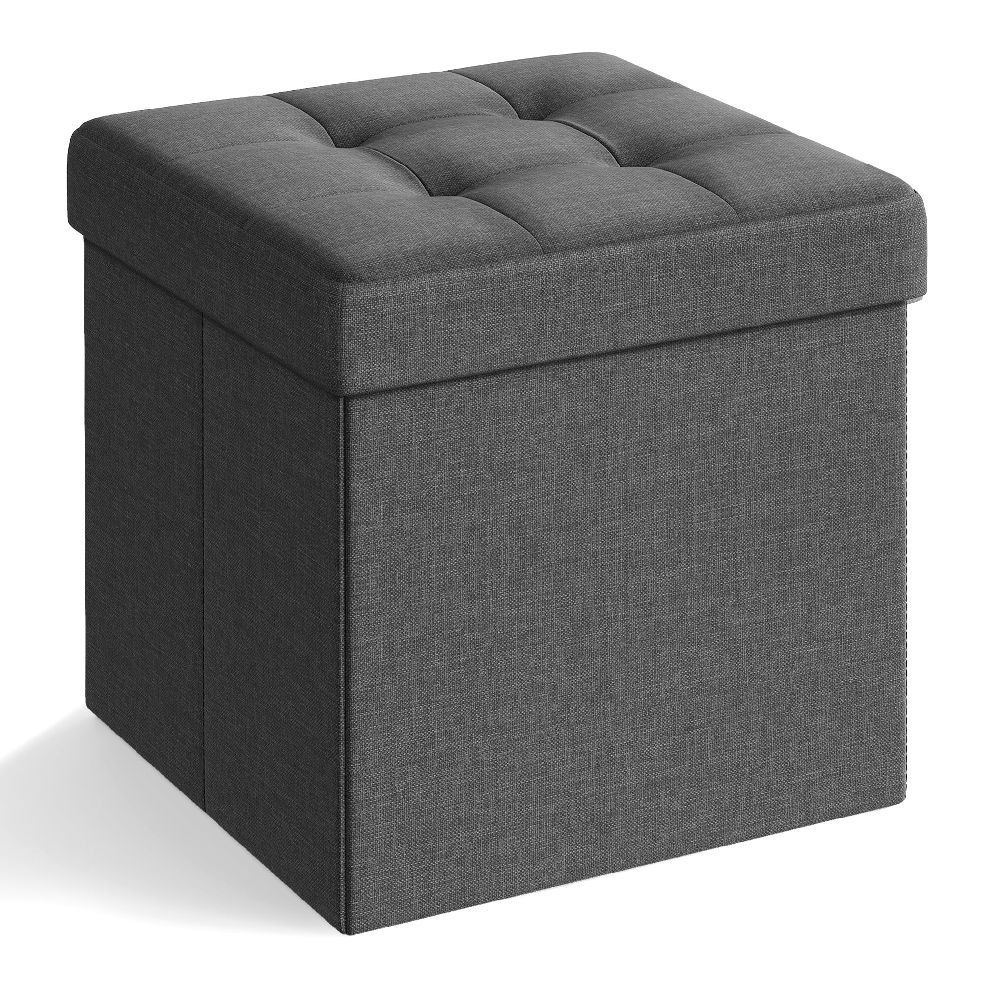 SONGMICS MAZIE Collection - Storage Ottoman Cube, 38 cm Folding Foot Rest Stool, Small Ottoman with Storage, Easy Assembly, for Living Room, Bedroom, Dorm, Dark Grey LSF82GYZ