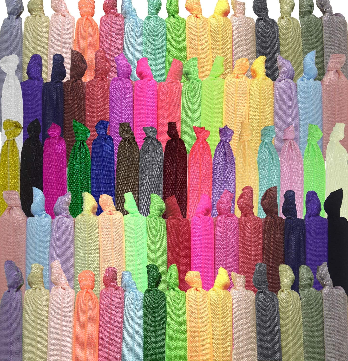 Elastic Hair Ties, No Crease Ouchless Ribbon Ponytail Holders, Bows Rubber Yoga Twist Hair Bands Accessories, Hand Knotted Fold Over Solid Colors (Multi-colored 300)