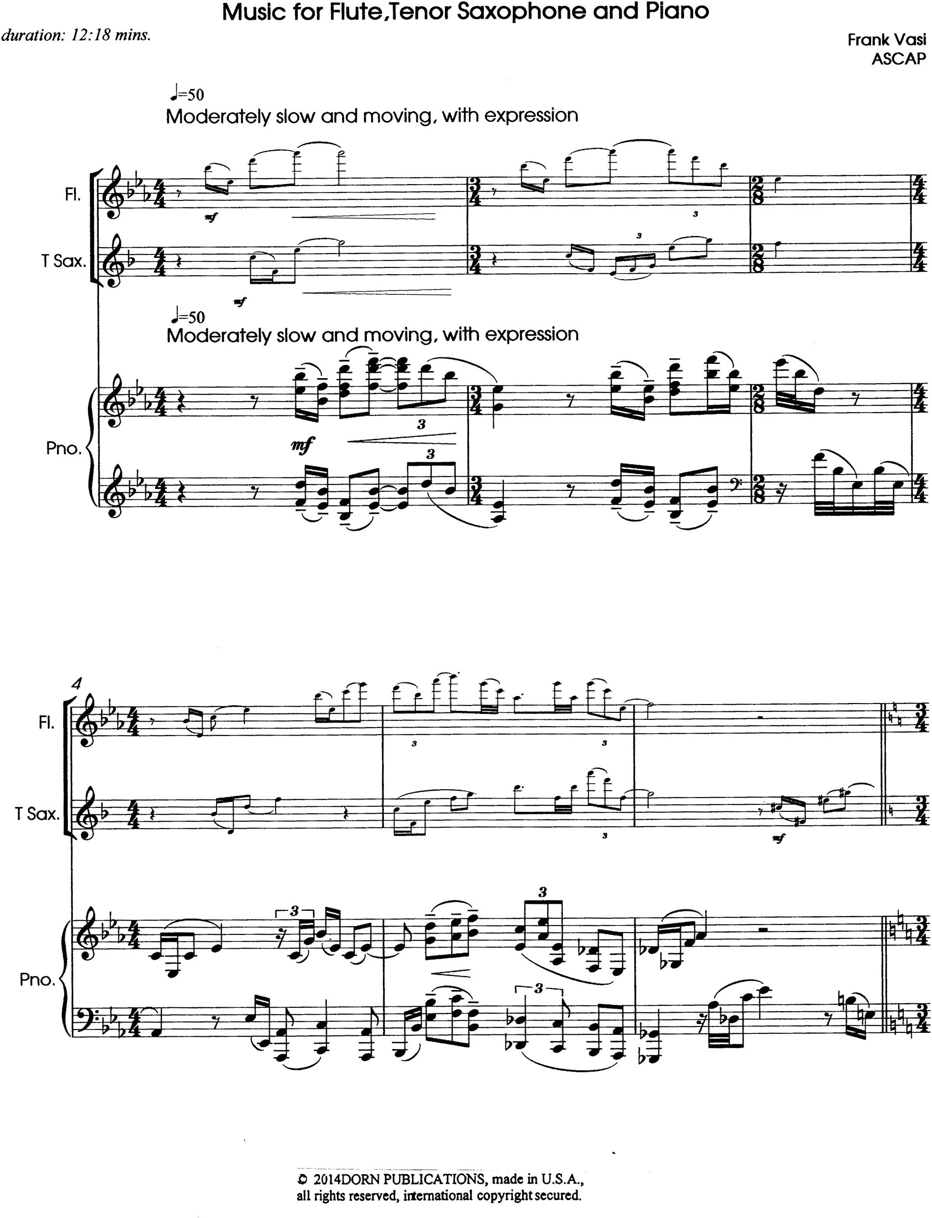 Music for Flute, Tenor Saxophone and Piano by Frank Vasi