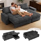 Vipbear 81" Sectional Sleeper Sofa with Pull Out Bed, Chenille L Shaped Sleeper Sofa, Pull Out Couch with Reclining Backrest, Reversible Storage Chaise, USB Ports, Tool-Free Assembly, Dark Grey