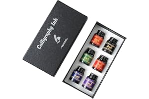 VANGOAL 6 Colors Ink Set, 6 Bottles Writing/Drawing Ink Black,Blue,Purple,Orange,Red Green Ink for Fountain Pen, Glass Pen, Calligraphy Dipping Pen, Feather Pen, Quill Pen, Witch Pen