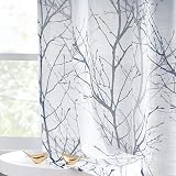 Fmfunctex Blue Semi Sheer Curtains 72in Drop 2 Panels Tree Branch Linen Textured view 1