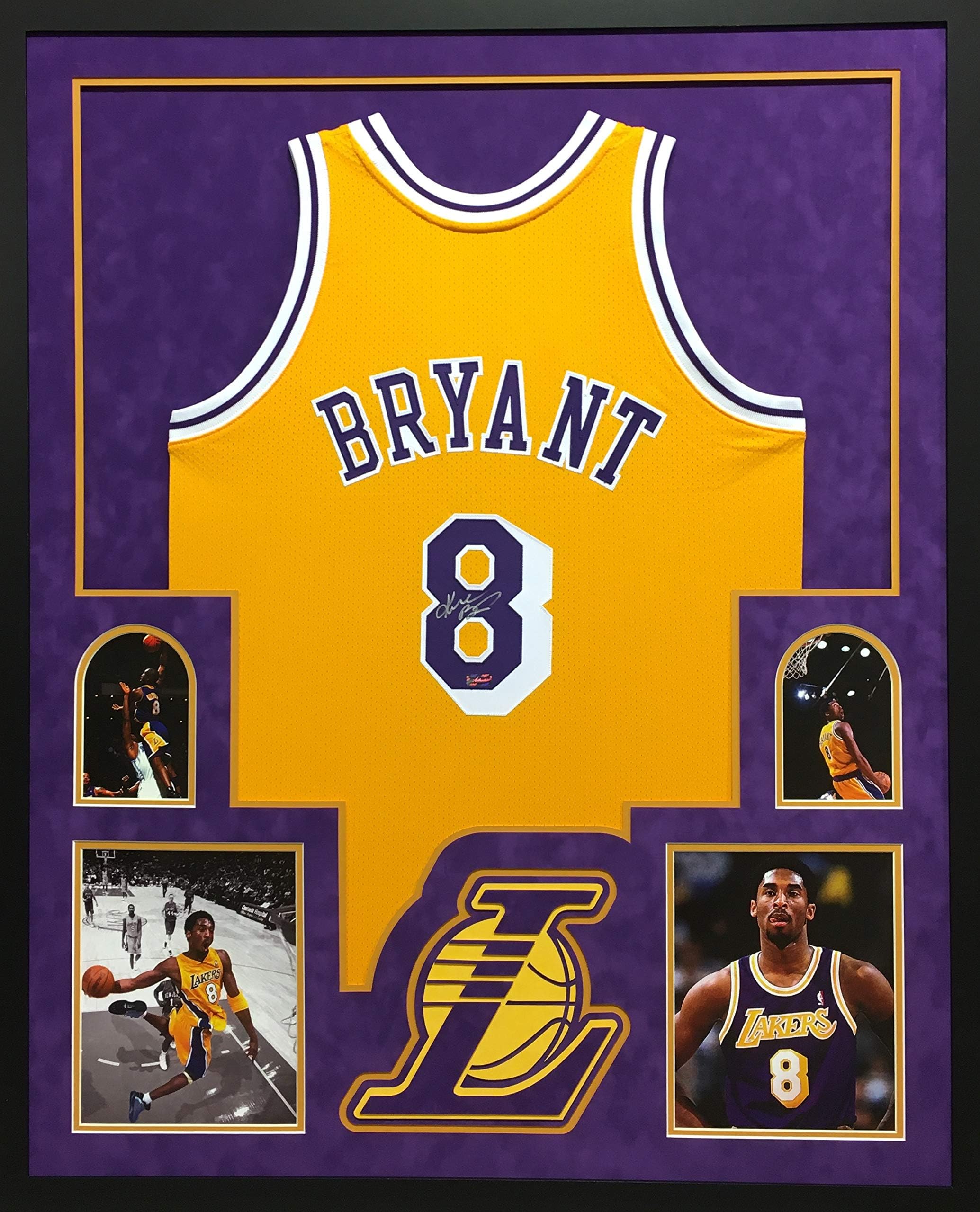 Kobe Bryant Los Angeles Lakers Autograph Signed Custom Framed Jersey NIKE Licensed Throwback Full Suede Matted 4 Picture Panini Authentic Certified
