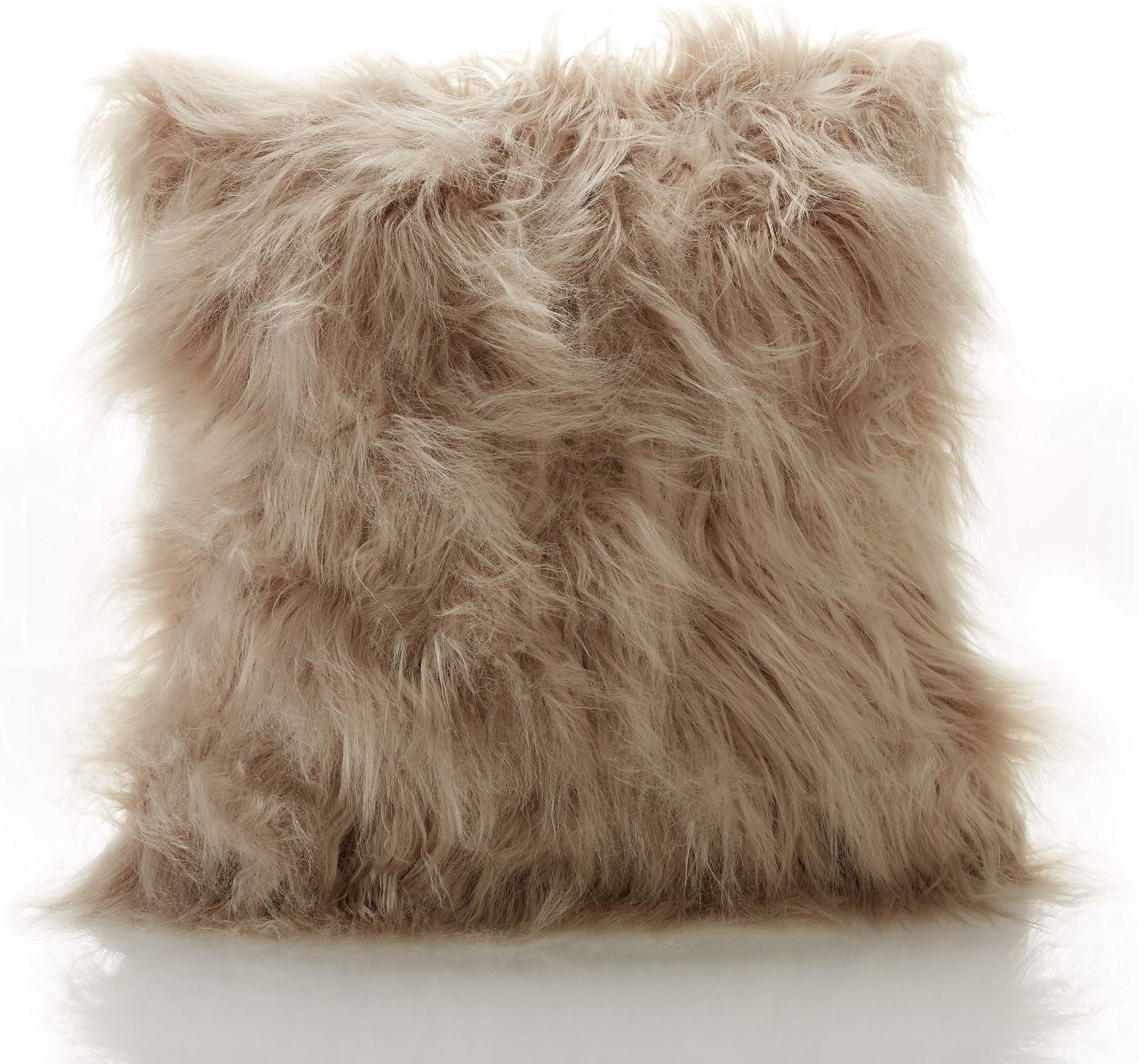 Chic Mohair Mongolian Long Pile Faux Fur Fluffy Filled Cushion/Cover (Natural Beige, Cushion Cover Only)