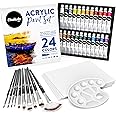 Shuttle Art 46-delige Acrylverfset, 30 Kleuren Acrylverf met 10 Borstels, 3 Canvas, Palet & Spons, Niet-Giftige Knutselverf voor Beginners & Volwassenen, Schilderverf voor Canvas, Hout & Keramiek