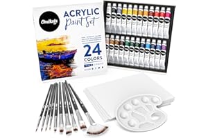 Chalkola 40 Acrylic Paint Set for Adults & Kids with 24 Acrylic Paints kit (22ml), 10 Painting Brushes, 5 Canvas for Painting (8x10) & 1 Palette