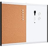 鶹 Basics Combo Magnetic Whiteboard&Cork Board for Home,Office and Classroom, Plastic/Aluminum Frame, White,Yellow, 17" x