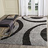 SAFAVIEH Portofino Shag Collection Accent Rug - 4' x 6', Grey & Black, Non-Shedding & Easy Care, 2-inch Thick Ideal for High 