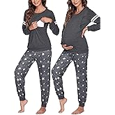 Ekouaer Maternity Pajama Set Nursing Pjs Women Breastfeeding Pregnancy Postpartum Clothes Long Sleeve Top & Pant with Pockets