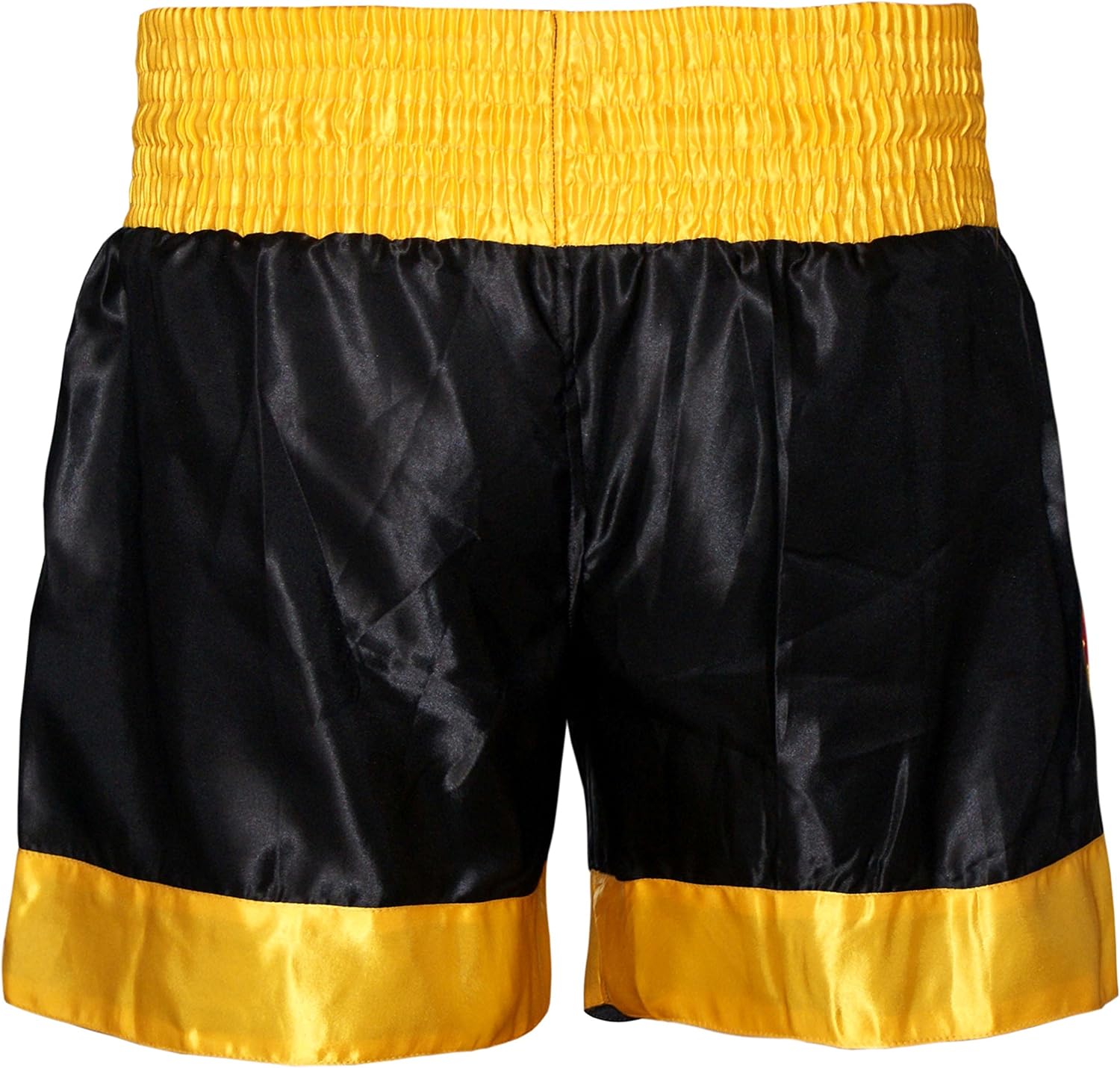 Muay Thai Shorts Kick Boxing Training Satin Black Gold Short Tiger Embroidery: Clothing