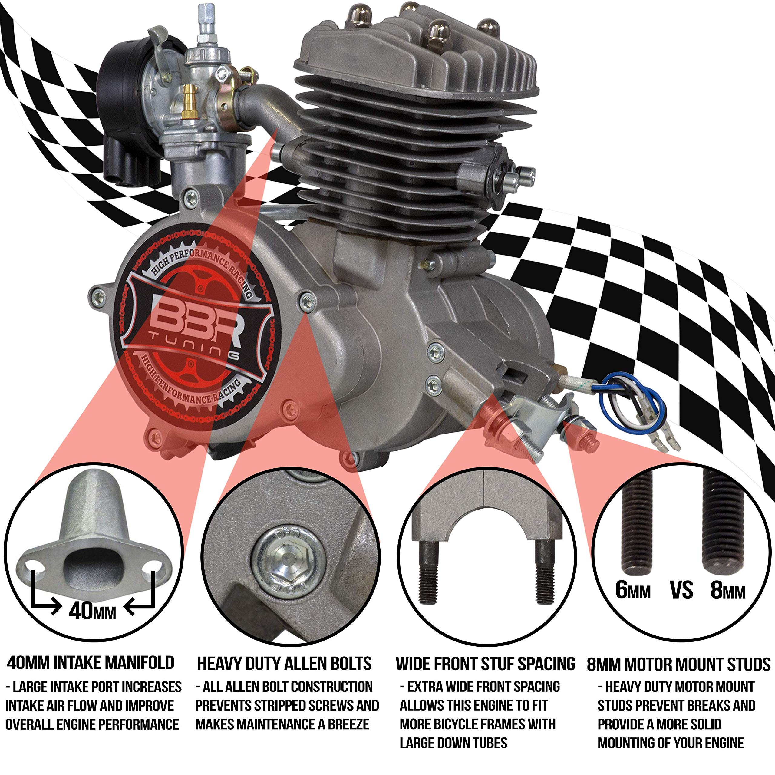 BBR Tuning 66/80cc Black Motorized Bicycle Kit 2 Stroke Gas Powered