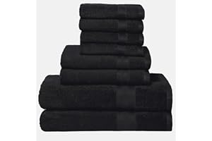 BOUTIQUO Black Towel Set - 8 Piece Bathroom Towel Set - 100% Ring Spun Cotton, 2 Bath Towel 27x54, 2 Hand Towel 16x28 and 4 Washcloth 13x13 - Ultra Soft Highly Absorbent