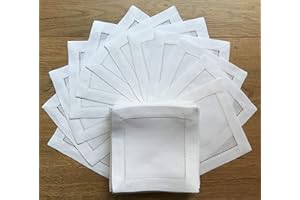 MINHCRAFT White Linen Cocktail Napkin 6"x6" Set of 50 Linen Cloth Napkin Coasters-Ladder Hemstitch 100% Linen Beverage Party Napkin Coaster Super Value Bulk 50 Pack