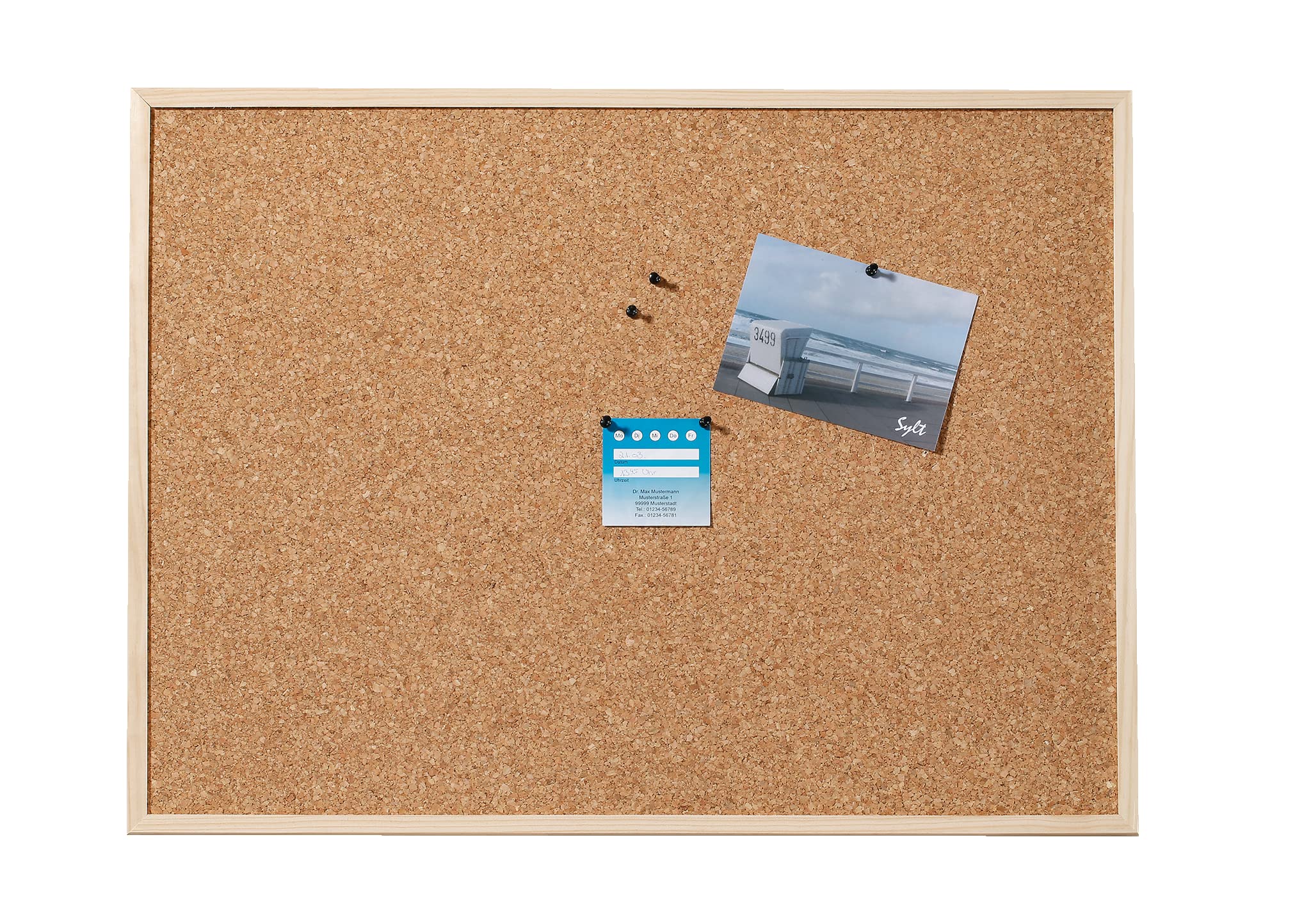 Dahle Cork Notice Board (Wooden Frame, Cork Board, 7 mm Thick, Includes 6 Push Pins) 30 x 40 cm