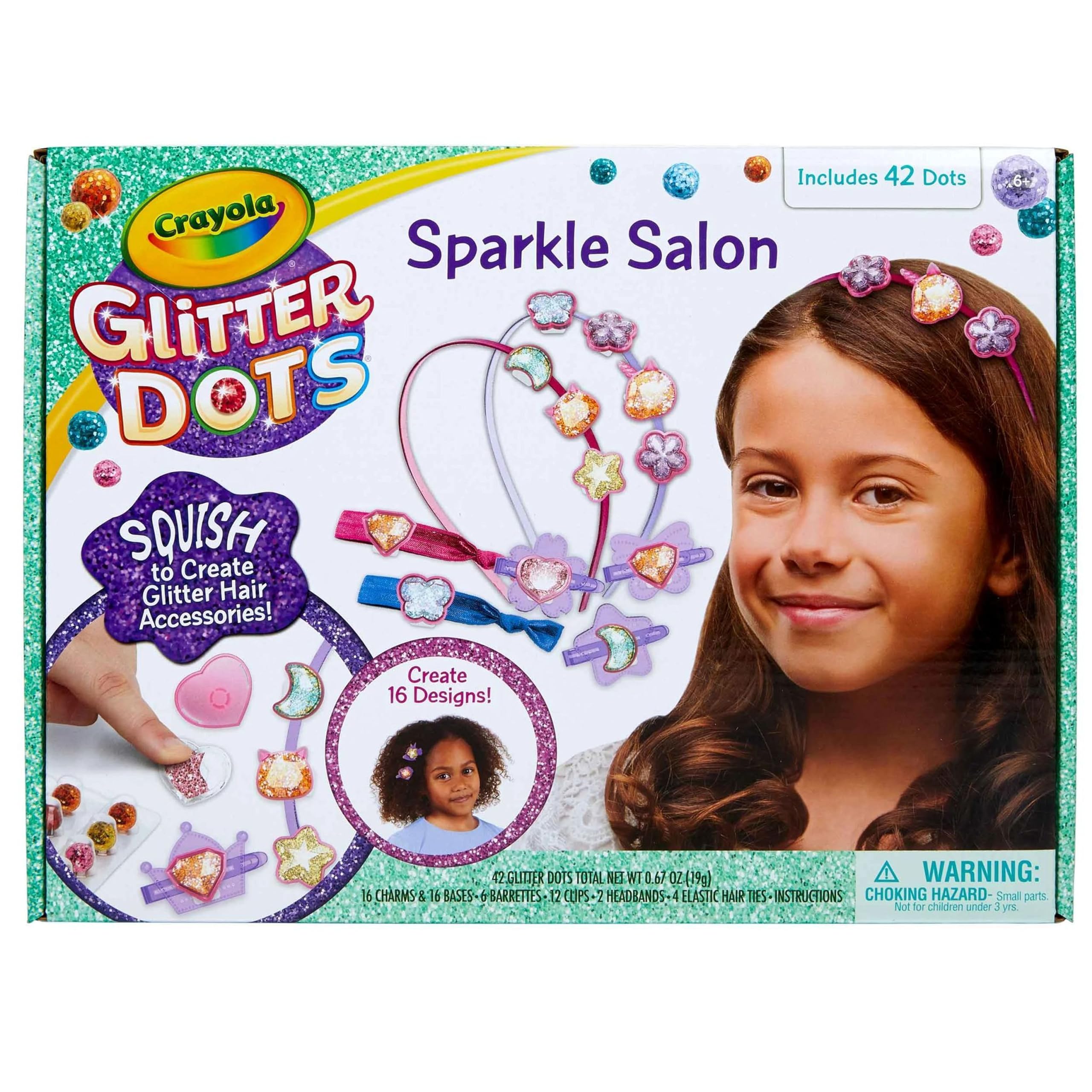 Crayola Glitter Dots Salon Pinzas para el cabello, manualidades para niños con accesorios para el cabello, regalo