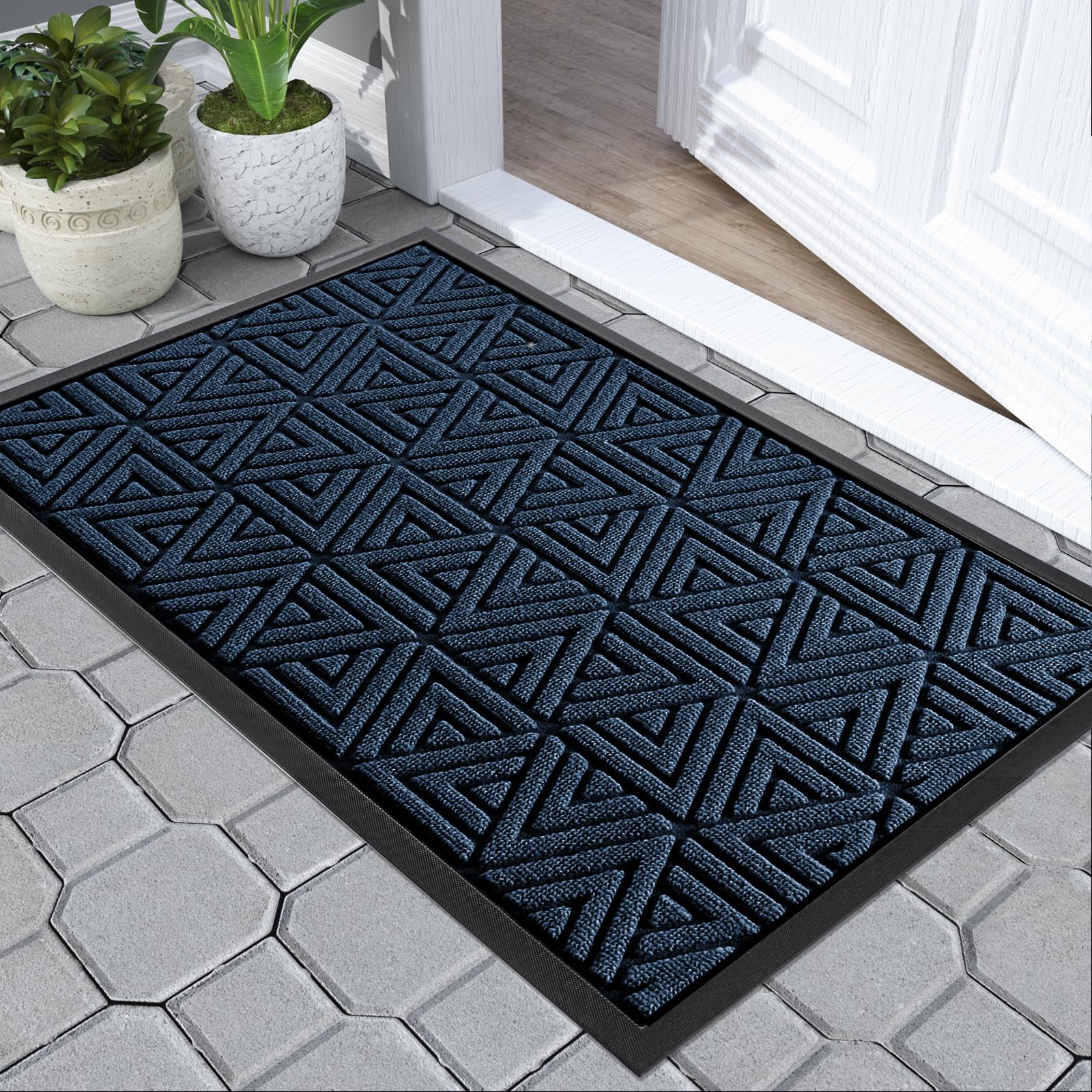Yimobra Door Mat Outdoor Entrance, Heavy Duty Durable Front Welcome matt for Outside Home Entry, Doormat for Back Patio Floor Porch Garage Office, Low Profile, Easy Clean, Waterproof, 92 x 61 cm, Blue