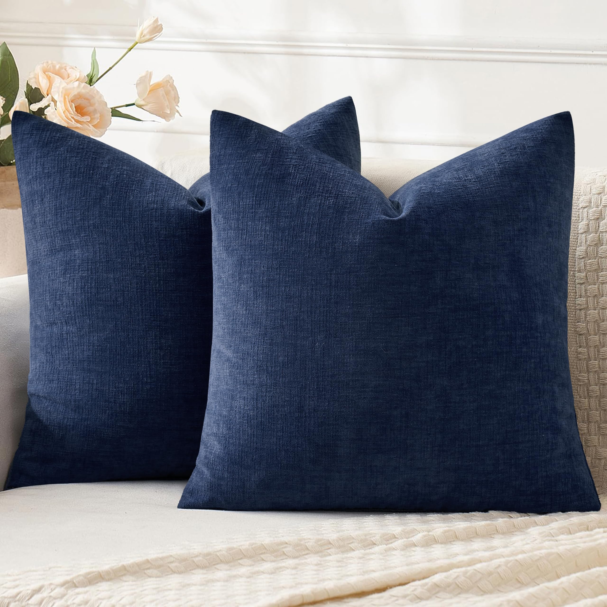 Photo 1 of MIULEE Dusty Blue Couch Pillow Covers 20x20 Inch, Set of 2 Soft Chenille Decorative Square Throw Pillow Covers Farmhouse for Sofa Living Room Bed
