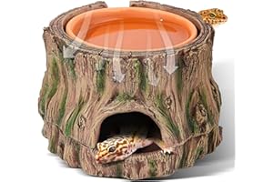 STACKORIA 3 in 1 Reptile Hide Cave,Lizard Humid Hideout with Detachable Base and Clay Water Dish,Essential Reptile Terrarium Tank Accessories Decor for Leopard Geckos, Crested Geckos, Snakes, Crabs