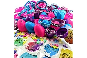 YABBER Easter Egg Set | 100 Pack | Alive Edition | Blue - Pink - Purple Eggs (100) | Silicone Bracelets - Child Size - Small 2yr - 12yr Wrist (100) - | Mini Cross Penant (100) | Sticker (100)