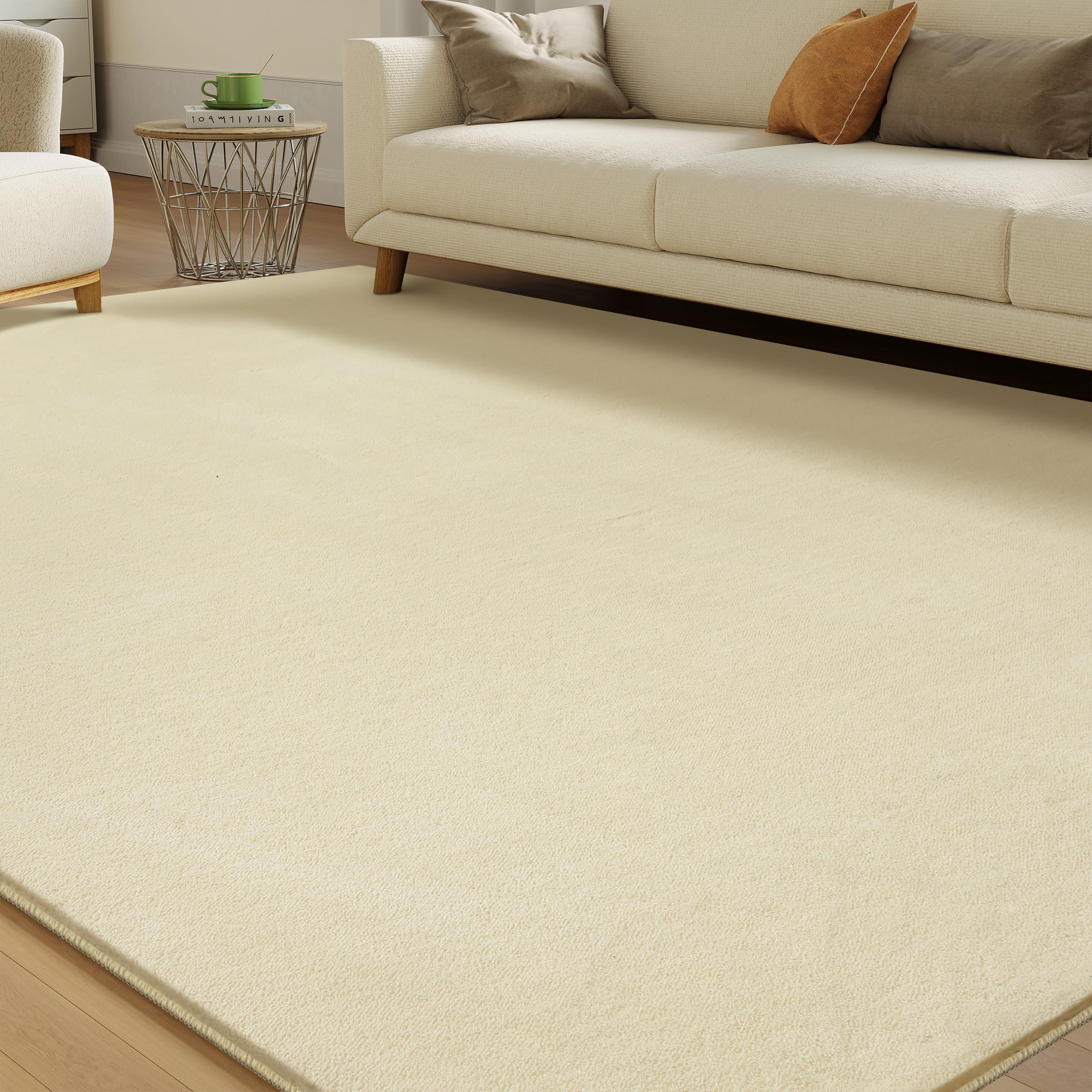 Photo 1 of CASTLYE Solid Washable Area Rug - 4x6 Medium Pile Faux Cashmere Carpet for Living Room Bedroom, Light Yellow