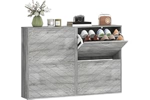 HOMCOM Narrow Shoe Cabinet with 4 Flip Drawers, Slim Shoe Storage Cabinet with Adjustable Shelves for up to 12 Pair of Shoes 