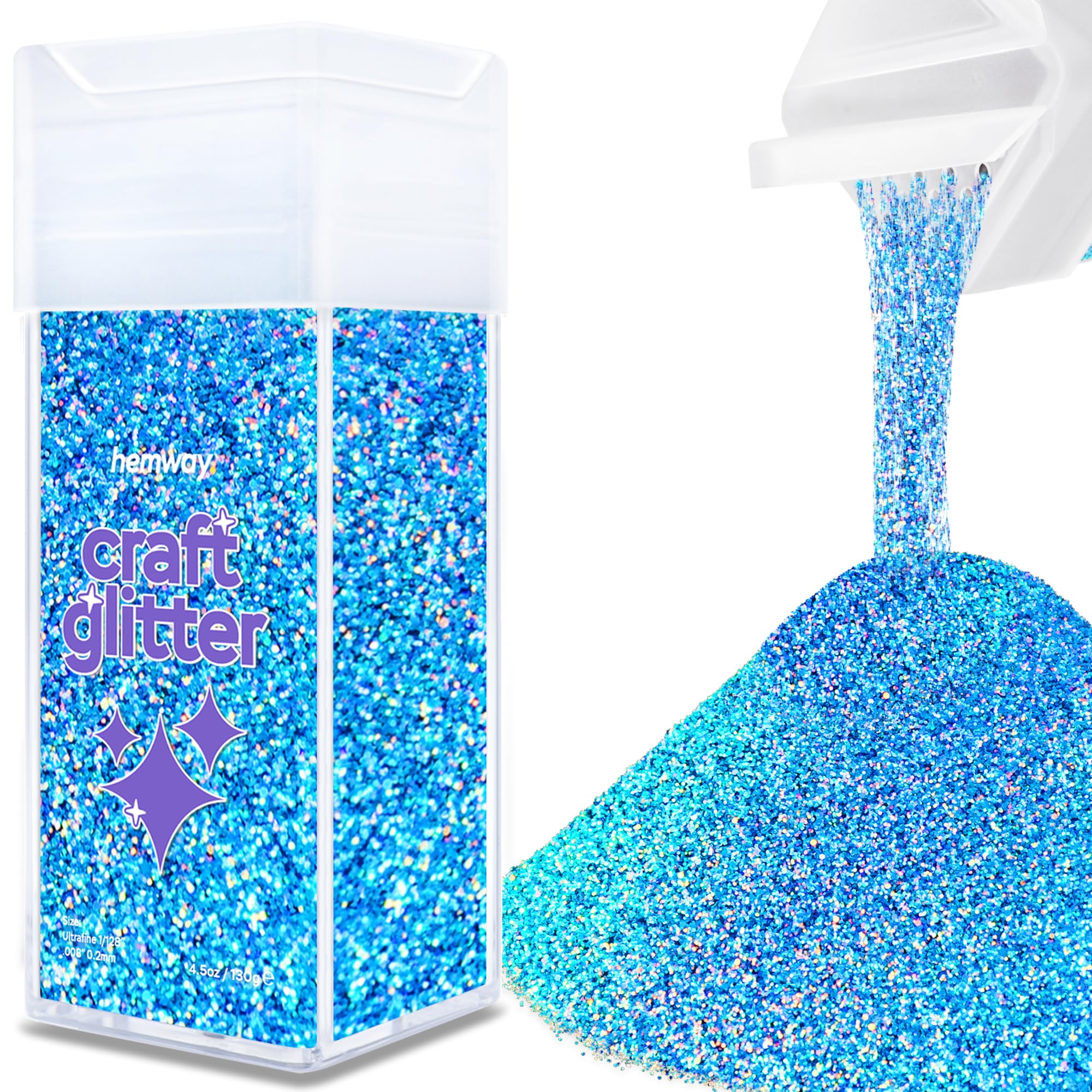 Hemway Glitter Shaker Ocean Blue Holographic 110g Ultrafine, Craft Glitter Shaker for Resin & Epoxy Crafts, Christmas Art Supplies, Nail, Body, Face, Eye, Festival, Crafting, Slime, Sparkle