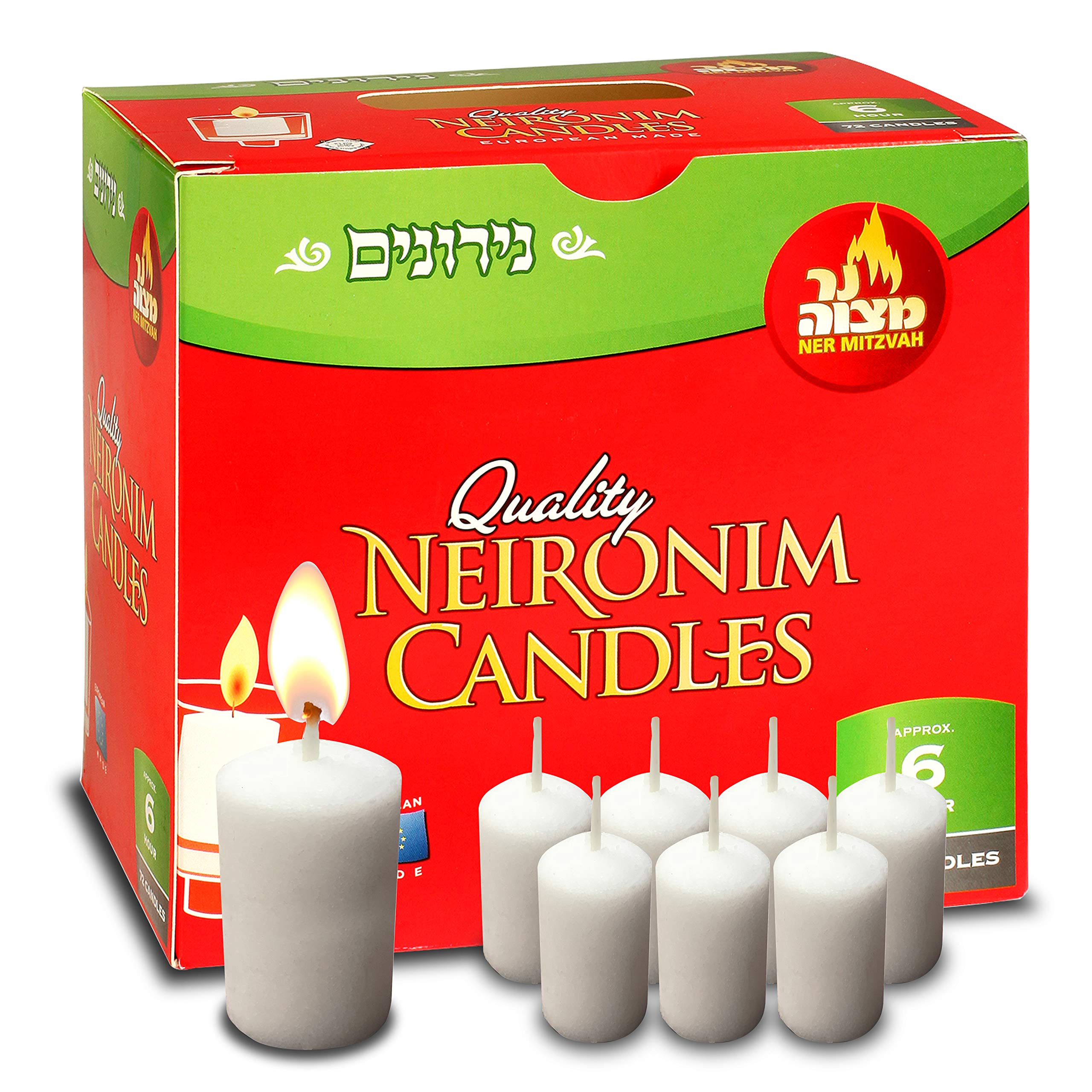 6 Hour Neironim Candles - Shabbat and Votive Wax Candle - 72 Count - by Ner Mitzvah