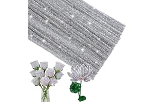 ZXIIXZ 100 Pcs Pipe Cleaners, Glitter Pipe Cleaners Craft Supplies, Creative Craft Pipe Cleaners Bulk for Art DIY Crafts Decorations/Glitter Silver