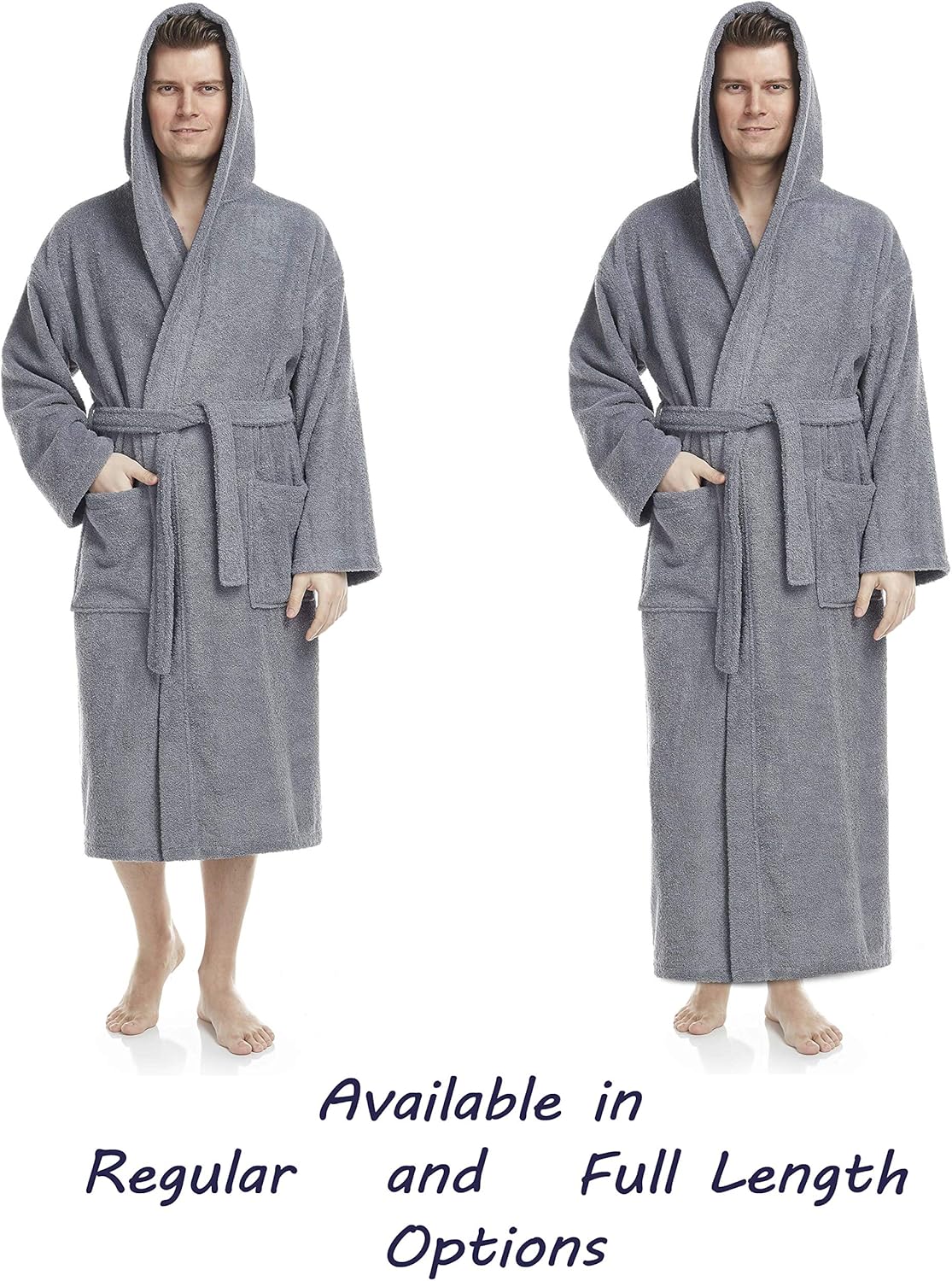 Arus Men's Hooded Classic Bathrobe Turkish Cotton Robe with Full Length Options at  Men’s Clothing store
