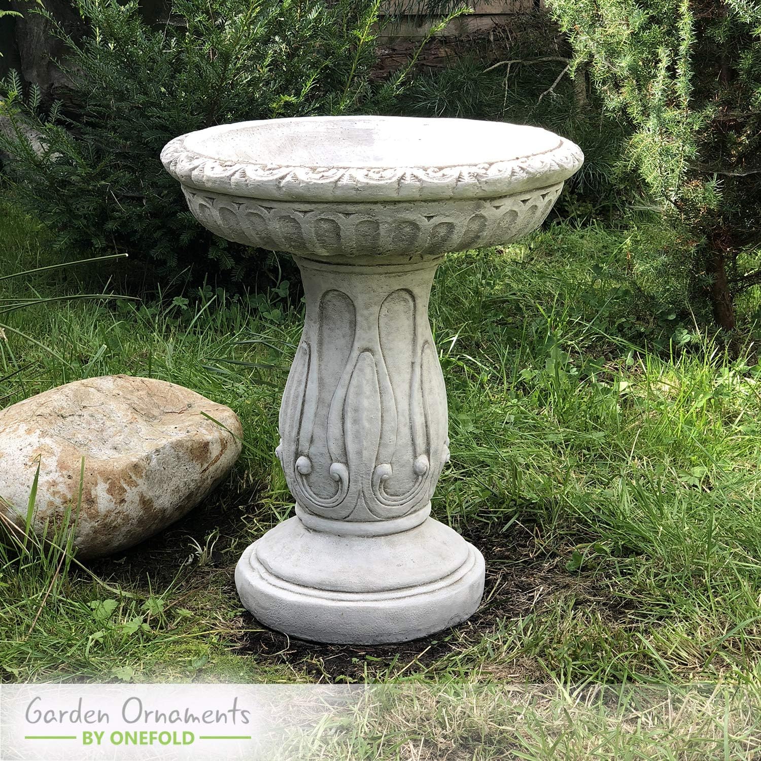 ONEFOLD Carved Stone Bird Bath Feeder/Garden Ornament/Home Patio