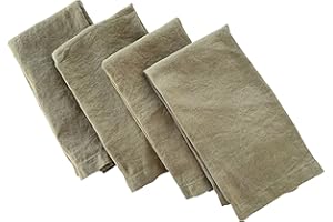 EIGHT OWLS Linen Napkins – 100% French Flax – Stonewashed Pure Linen Cloth Napkins – Mitered Corners – Set of 4 (Olive Green)