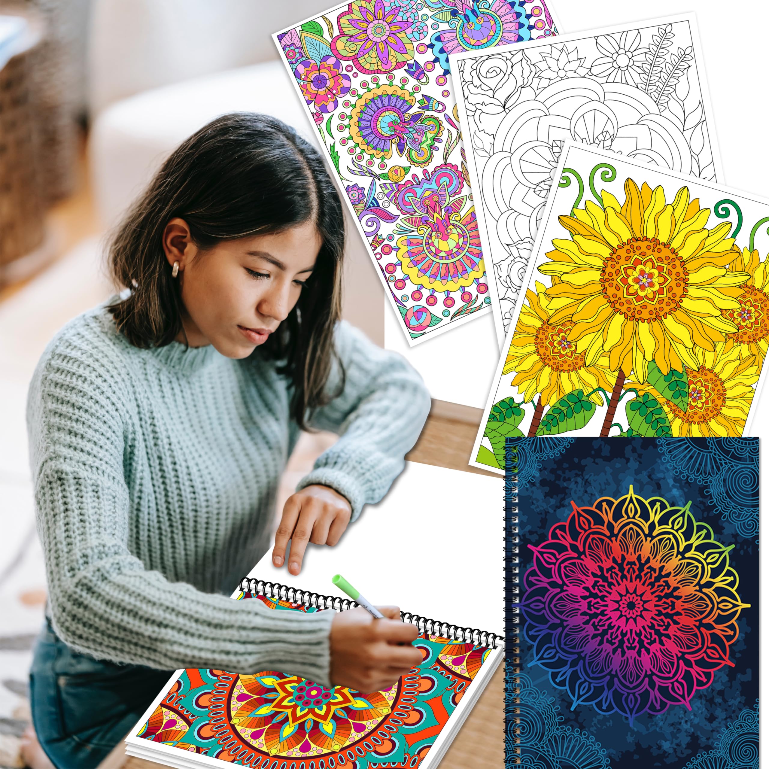 Kalysky Adult Coloring Books Set:3 Coloring Books for Adults Animal Flowers & Other Themes Designs.Coloring Books for Adults to Relax and Relieve Anxiety