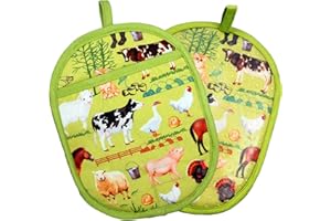 RED LMLDETA Pot Holders of 2 with Transparent Clear Silicone Shell and Farm Flower Cotton Lining, Heat Resistant to 500 F Kitchen Oven Gloves Pot Holder for Cooking (Farm Flower, Potholders)