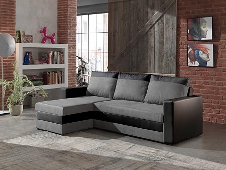 Bestmobilier Portland Canapé Dangle Réversible Convertible Noirgris 225x145x85cm