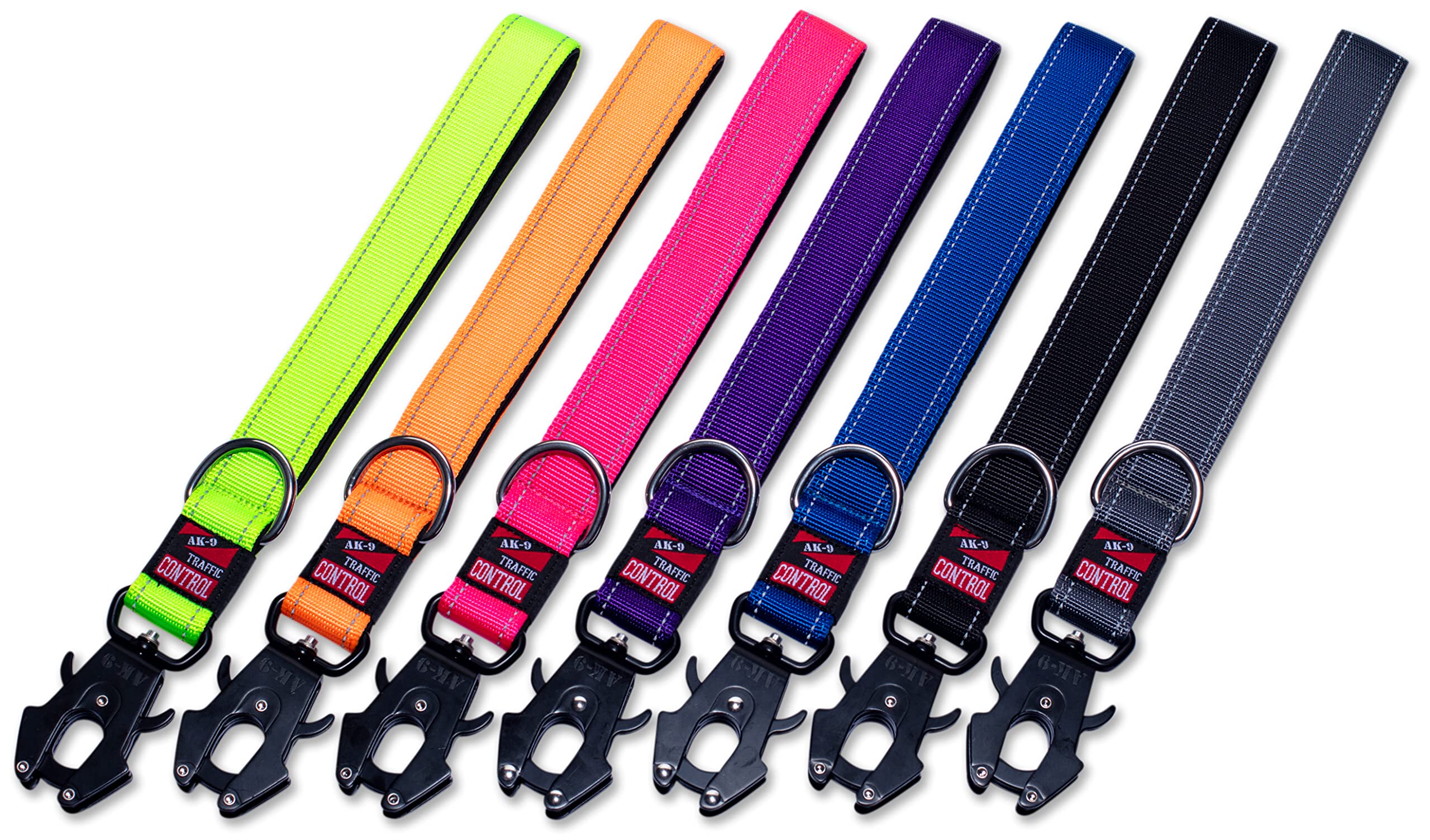 AK-9 Short Traffic Control Lead with a Soft Padded Neoprene lined handle 36cm / 14.2 inch with our Unique 360 degree Frog Clip with Quick Release BLACK