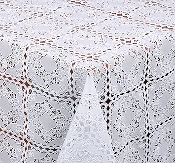 TISCHDECKE in Häkelspitze Quader Optik, Meterware, Weiss, 200x138 cm, Länge wählbar, Beautex