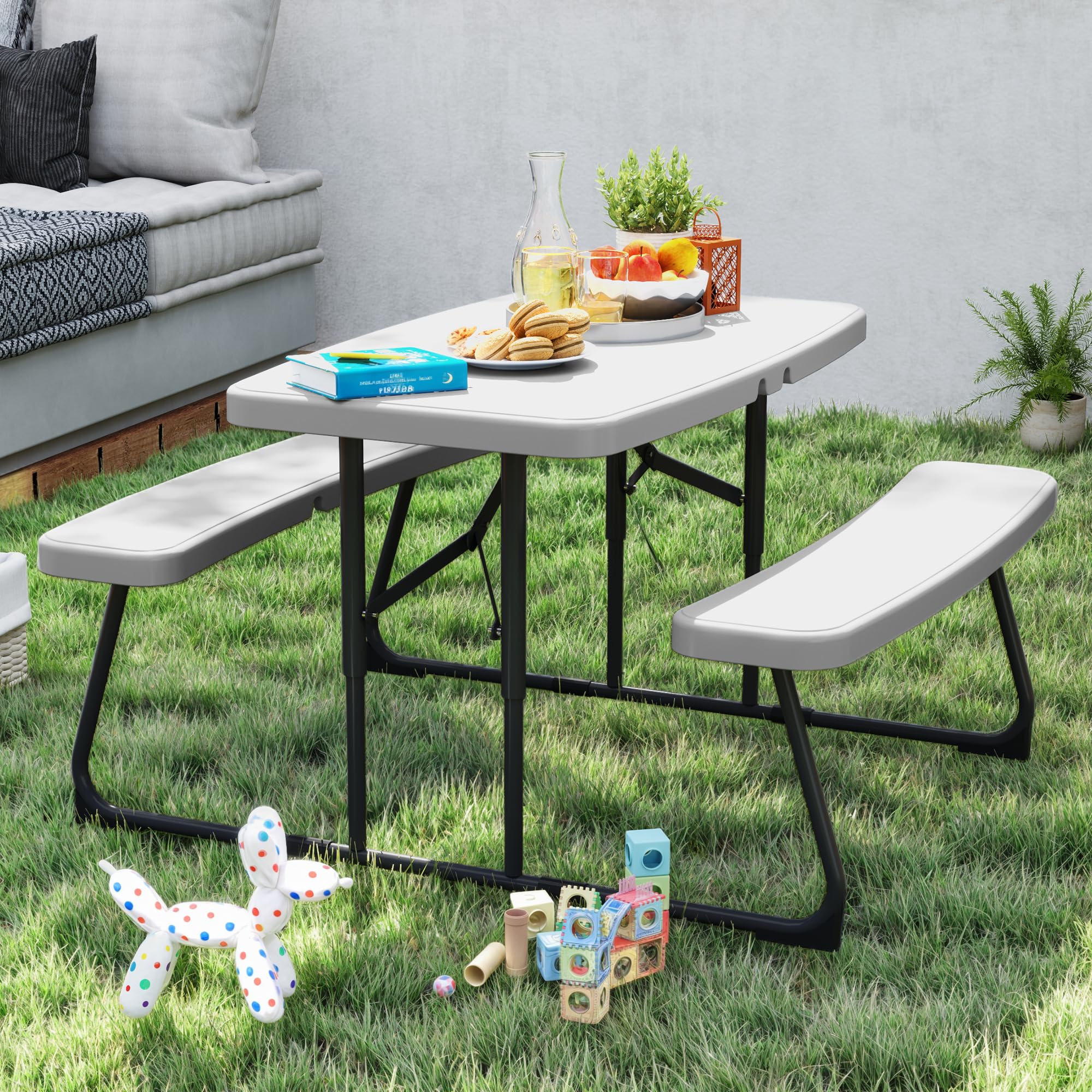 Photo 1 of DWVO 37" Picnic Table, Folding Picnic Tables for Outdoors with Weather Resistant Resin Tabletop & Stable Steel Frame for Yard Patio Lawn Party, White