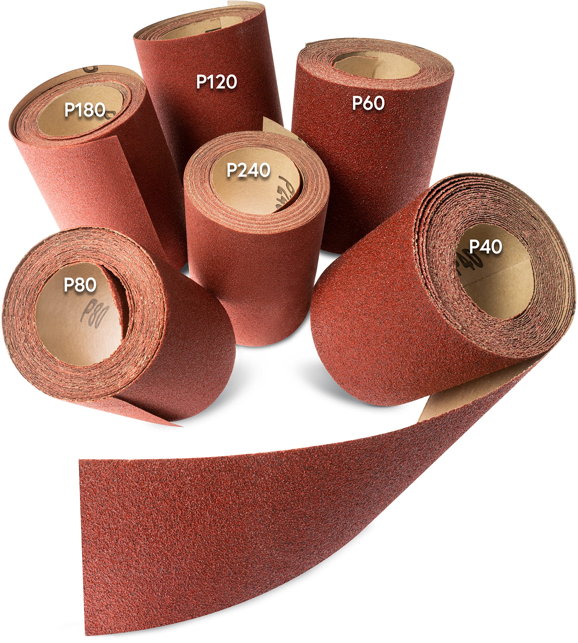 INNONEXXT Premium Sandpaper Roll | 6 pieces, 93 mm x 5 m | floor sanding sheets, sand paper set, sand papar, sanding paper roll, sanding block | 1x each K40, K60, K80, K120, K180, K240