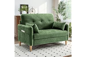 Hanherry Loveseat Sofa, 47” Small Couch for Living Room, Comfy Chenille Fabric Love Seat for Bedroom with Throw Pillow,Removable Cushion Cover,Couches for Small Space,Apartment,Dorm